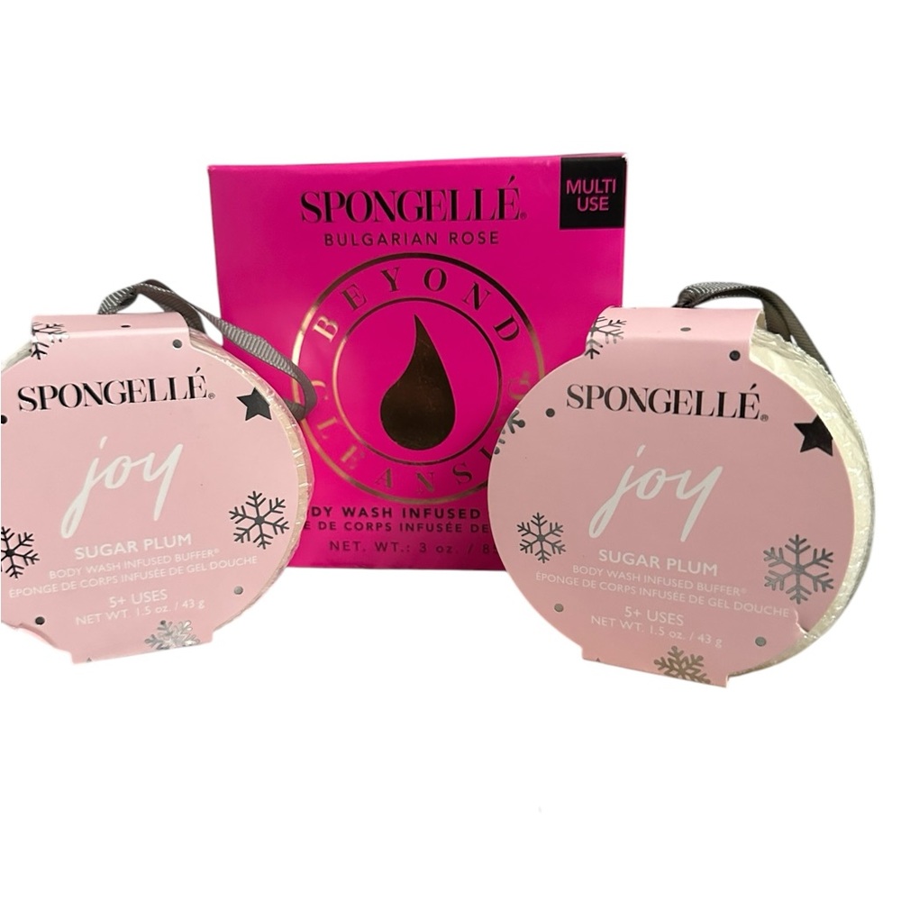 Spongelle Bundle Body Wash Bulgarian Rose + 2 Sugar Plum Joy Travel Size NIB